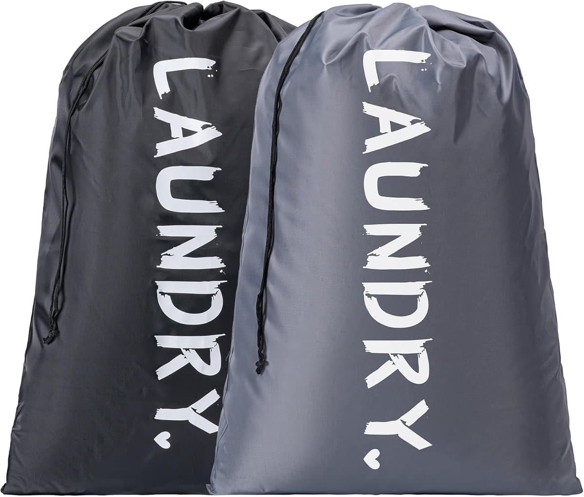 Waszakken - 60*90cm Waszak Groot - Set van 2 stuks - Wasgoed Opbergtas met Trekkoord - Badkamer Was Zak - Laundry Bag - Zwart en Grijs — afbeelding 1