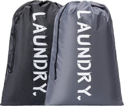 Waszakken - 60*90cm Waszak Groot - Set van 2 stuks - Wasgoed Opbergtas met Trekkoord - Badkamer Was Zak - Laundry Bag - Zwart en Grijs — thumbnail 1