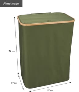 KROMS Wasmand 3 vakken - Olijfgroen - 160L - Extra groot model - Inclusief NL & EN Labels – Wassorteerder bamboe - Laundry basket - Wasmand met deksel - Opvouwbaar - 160L — thumbnail 3