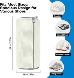 1 stuk - Schoenenzak - Waszak - Schoenwaszak - Schoenen waszak - Met 360° reinigingsfleece en ritssluiting - Herbruikbare netschoenen - Waszak - Voor wasmachine en droger - Gebroken wit - 19*39 cm — thumbnail 4