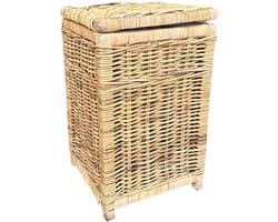 Rotan Wasmand Naturel - 40x40xH65 cm - met linnen waszak klittenband - Wasmand van riet - Naturel rotan