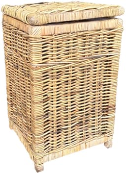 Rotan Wasmand Naturel - 40x40xH65 cm - met linnen waszak klittenband - Wasmand van riet - Naturel rotan — thumbnail 1