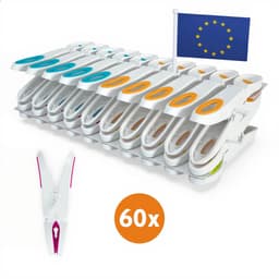 LaundrySpecialist Wasknijpers soft grip - Wit/multicolor - 60 stuks - extra lang en stevig - wasknijpers plastic - wasknijpers kunststof - gekleurde knijpers - Made in EU — thumbnail 1