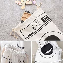 Waszak - Wasgoed Opbergtas met Trekkoord - Badkamer Was Zak - Laundry Bag - wit-zwart -met Wasmachine Print- 65 x 47 cm — thumbnail 3