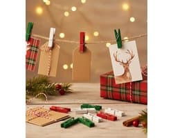 Mini Knijpers Kerst - 24 Houten Knijpertjes Kerstkleuren - Knijpertjes voor Kaarten — afbeelding 1