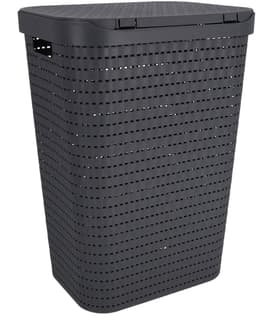 Rotho Country Wasmand 55L Antraciet met Deksel en Handvaten - Rotan Look - Kunststof - Ideaal voor Slaapkamer en Badkamer — thumbnail 3
