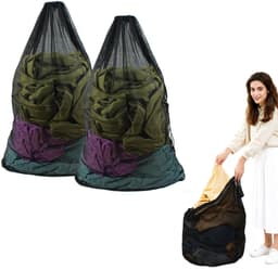 2 stuks waszakken van mesh met trekkoord en handvatten - 70×90cm waszakken van mesh - Duurzame tassen voor delicate kleding - Stevige waszakken van mesh - Geschikt voor wasmachines, reizen, kleding, speelgoedopslag — thumbnail 1