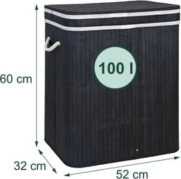 Wasmand 2 vakken - 100 liter - bamboe - zwart — thumbnail 5