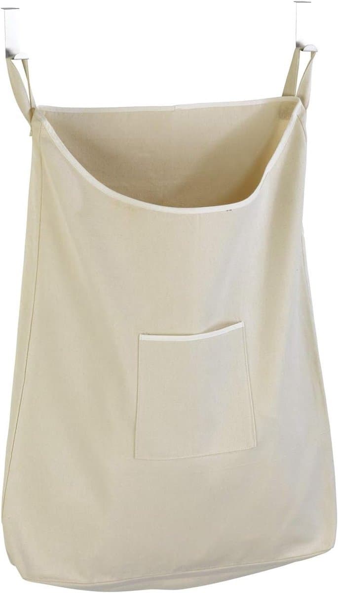 Famanu – Hangende wasmand voor over de deur, stoffen waszak met grote inhoud, ruimtebesparend, beige — afbeelding 1