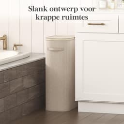 Smalle Wasmand 65L met Deksel – Opvouwbare Wassorteerder met Kunststof Frame – Grote Wasverzamelaar voor Slaapkamer & Badkamer – Beige — thumbnail 2