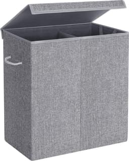 wasmand 142 L, waszak van imitatielinnen, wassorteerder, waskist met aparte vakken, magnetische deksel en handvatten, opvouwbaar, waszak afneembaar, grijs LCB02G — thumbnail 1
