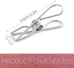Verpakking van 20 kledingclips - lakenclips - metalen veerclips - sluitclips - winddichte sokkenclips - ophangclips voor voorwerpen - geschikt voor kleding, foto's, voedselzakken, handdoeken, kantoorartikelen (5,6*1,3 cm - zilver) — thumbnail 2