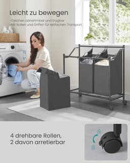 Wasmand – Met wielen – 3x45L – Leigrijs — thumbnail 3