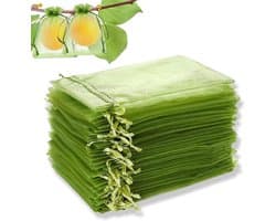 Fruitnet zakken 30 stuks met trekkoord - Organza tulezakken voor druiven en groenten - Bescherming tegen fruitvliegjes, wespen en vogels - 17 x 23 cm - Groen