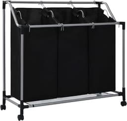 Wasmand met 3 Vakken en Wielen – Grote Was Sorteerder Stalen Frame — thumbnail 1