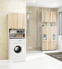 Wasmachinekast Hoogte 180cm - Wandmeubel voor Badkamer en Wasruimte - Opbergkast met 2 Deuren — thumbnail 3