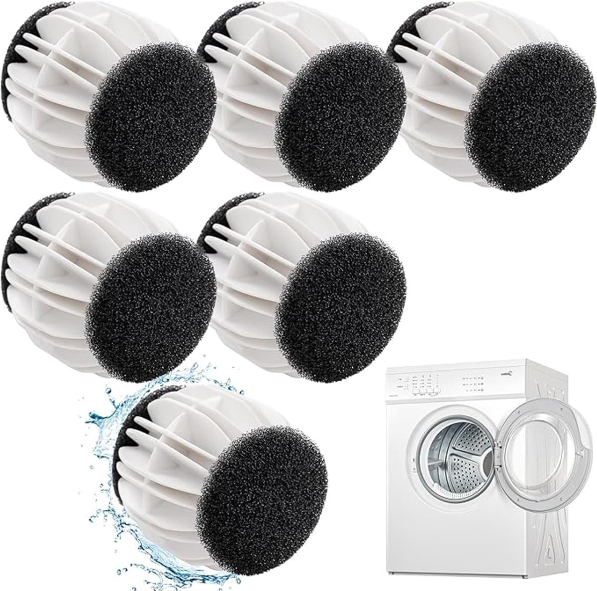 Wasbollen - 6 Stuks - Wasballen Voor Wasmachine - Anti-Pluis - Drogerballen - Herbruikbaar - Haarvanger Wasbollen - 6.5 Cm - Geschikt Voor Lakens, Jassen, Kleding, Dekens - Wit — afbeelding 1