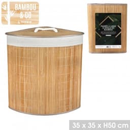 "BAMBOU & CO" HOEKWASMAND MET BAMBOEDEKSEL 35×35×H50 CM — thumbnail 1