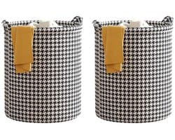 Wasmand Opbergmand Opvouwbaar - Set van 2 - XXL Formaat - Stoffen Wasmand - Voor Wasgoed Speelgoed en Kleding - 40 x 56 cm - Pied-de-poule — afbeelding 1