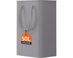 Wasmand Smal - Wasverzamelaar Opvouwbaar - Ruimtebesparend Opbergen - Stevig Metalen Frame - 50 Liter 41x22x55cm - Grijs
