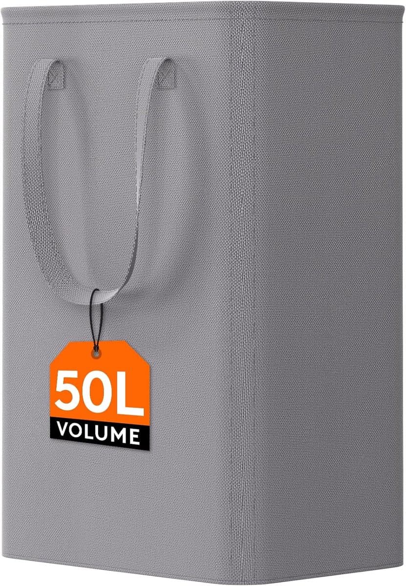 Wasmand Smal - Wasverzamelaar Opvouwbaar - Ruimtebesparend Opbergen - Stevig Metalen Frame - 50 Liter 41x22x55cm - Grijs — afbeelding 1