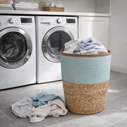 Lavandoux - Wasmand - Zeegras - Naturel en Blauw - L: Ø45 x H52 cm — thumbnail 2