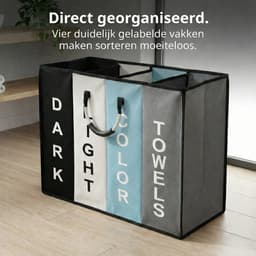 Somstyle Wasmand 4 Vakken - 78 x 50 CM - Wassorteerder met Handvat - Zwart, Grijs, Blauw & Wit — thumbnail 3