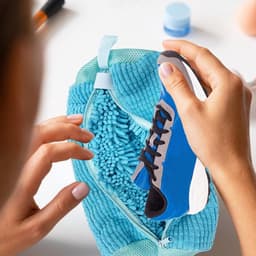 Famanu – Schoenwaszak - 2 stuks - herbruikbare waszak met ritssluiting - dik - 360 graden reinigingsfleece - waszak voor sneakers - tennisschoenen - blauw — thumbnail 2