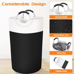 Waszak 90L - Wasmand - Opvouwbare Waszak - Stoffen Waszak - Waszak met Grote Capaciteit - Waszak met Handvatten - Waszak voor Opbergen - Waszak voor Studentenkamers, Slaapzalen en Thuis - 38*79 cm - Zwart — thumbnail 3