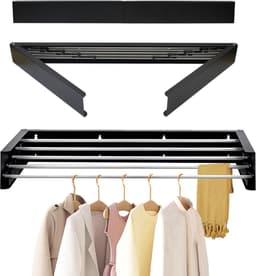FitFusionHome Wanddroogrek – Droogrek - Inklapbaar Droogrek - Wasrek Hangend - Uitschuifbaar - Muurdroogrek - 4m Drooglengte - 80 cm - 4m Drooglengte - Zwart — thumbnail 1