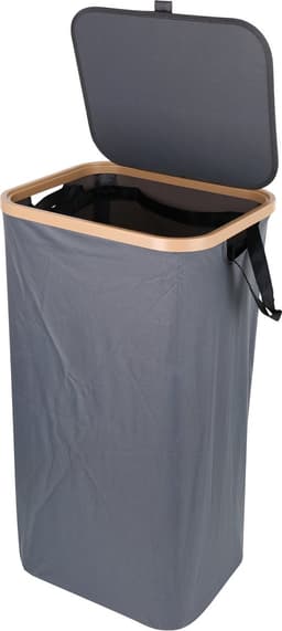 Wasmand met Deksel – Opvouwbare Wasmand – Wasbox 100L – Wassorteerder met Binnenzak – Grijs – Voor Badkamer, Slaapkamer en Wasruimte — thumbnail 1