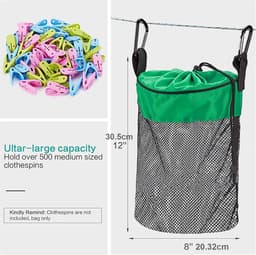 Wasknijperzak - Opberger - Wassen Organiseren - Machinewasbaar - 30x20cm - Groen — thumbnail 5