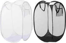 Wasmand - 2 Stuks - Opvouwbare wasmand - Opbergmand - Wasmanden - Wasmand Opvouwbaar - Opbergzak - Inklapbare Wasmand - Waszak met Handvat - Speelgoedwasmand - Geschikt voor Slaapkamer, Badkamer, Kinderkamer, Reis - 23.5*23.5*46.5cm - zwart/ wit — thumbnail 1