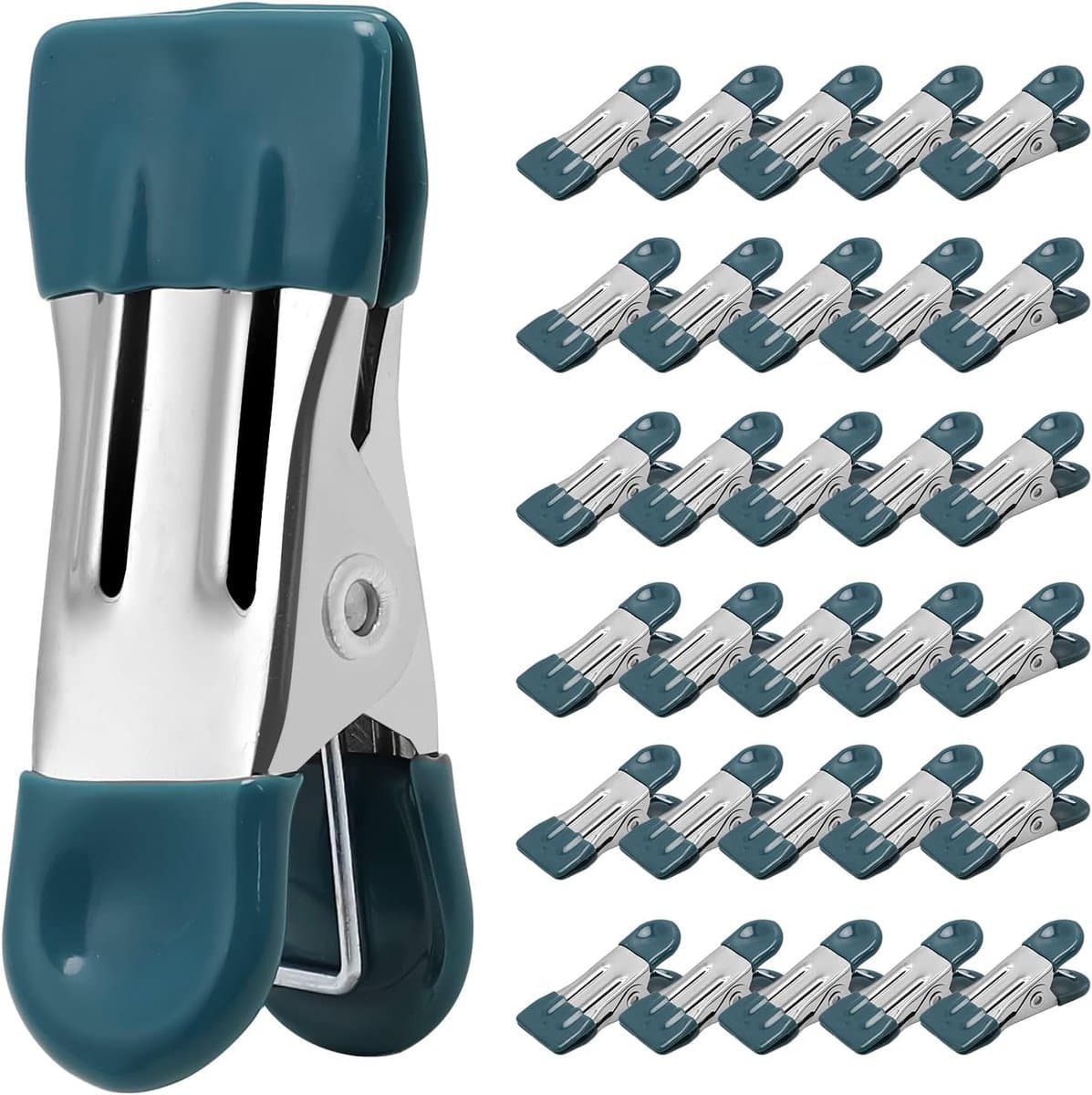 Extra stevige wasknijpers, 30 stuks - 5,5 cm metalen wasknijpers, geschikt voor het drogen van foto's aan de waslijn, sokken, tassen en andere benodigdheden voor de keuken, roestvrij staal met rubberen rand, Pauwgroen — afbeelding 1