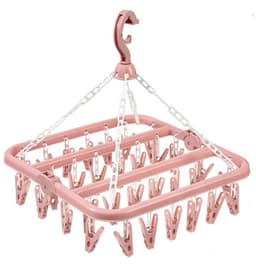 Opvouwbaar hangend kledingrek met 32 klemmen - kleerhangers - kleerhangers kunststof - Multifunctioneel windbestendig droogrek - Droogrek voor sokken en ondergoed - roze — thumbnail 1