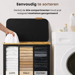 ACAZA Wasmand 3 vakken - Wasmand Met Deksel - 150 L - Bamboe - 60x 38,5 x 70,5 cm - Zwart — thumbnail 3
