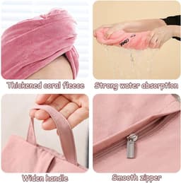 5-delige set koraalfluwelen haarhanddoeken en waszak - absorberende badmutsen met sneldrogend effect, badaccessoires — thumbnail 5