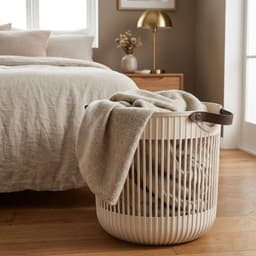 KADAX grote opbergmand 45 x 38 cm, organizer voor wasgoed, speelgoed, dekens, speelgoedmand met handvatten, wasmand, plastic dekenmand (crème) — thumbnail 4