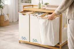 House of Balance Bamboe Wasmand - Wasmand met 3 Vakken - Duurzaam - Wasmanden met deksel - Wasmanden - 150 Liter - 94x33x78 cm — thumbnail 3