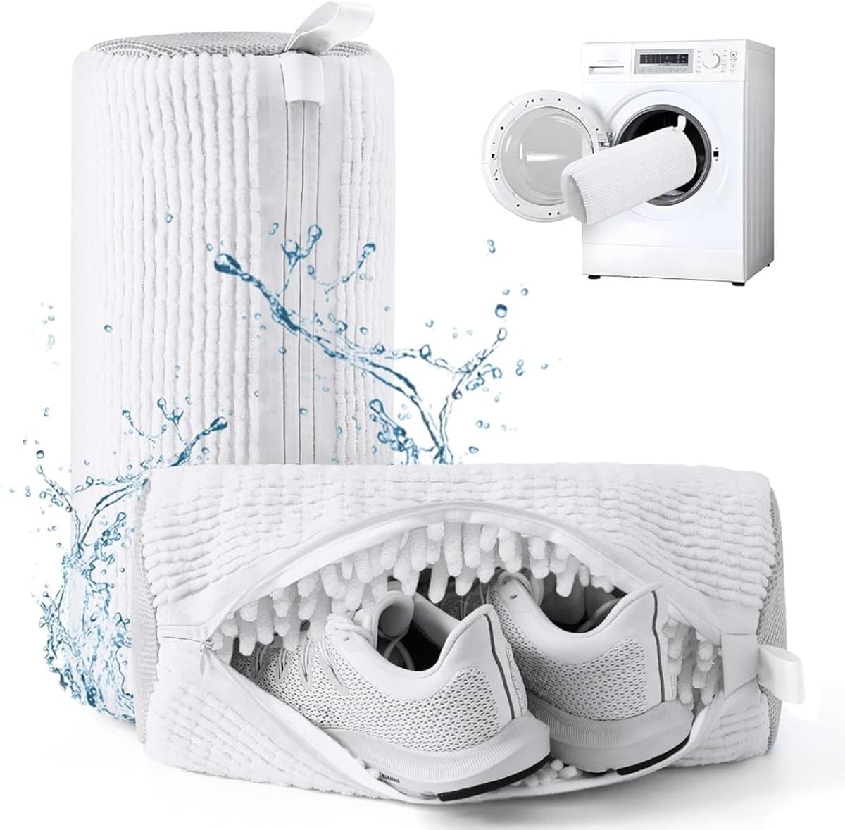 Schoenentas voor Wasmachine - 2 Stuks - Premium Wit - Sneaker Mesh Waszak - Herbruikbare Schoenenwaszak - Verborgen Rits - Vezels Schoenenwaszak voor Sneakers - Wasaccessoires — afbeelding 1