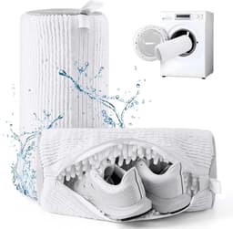 Schoenentas voor Wasmachine - 2 Stuks - Premium Wit - Sneaker Mesh Waszak - Herbruikbare Schoenenwaszak - Verborgen Rits - Vezels Schoenenwaszak voor Sneakers - Wasaccessoires — thumbnail 1