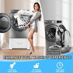 Wasmachine verhoger met lade Wit - 32.5cm hoog - Wasmachine opbouwmeubel - Wasmachine Sokkel - 150 kg belastbaar — thumbnail 4