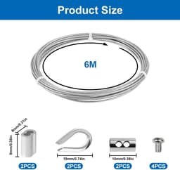 Allecto Plus - 304 RVS kabel 6 m met 2 mm dikte voor waslijn en hekwerk - Indoor en Outdoor Gebruik — thumbnail 3