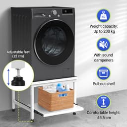 Wasmachine Verhoger Met Uitschuifbare plank - Wasmachine opbouwmeubel - Wasmachine Sokkel - 63x54x45.5cm - Wit — thumbnail 4
