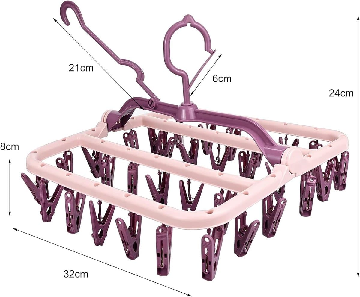Wasrek - droogrek inklapbaar - kunststof hangdroger met 32 wasknijpers - droogrek hangend - babykleding, ondergoed, sokken - droogrekken - roze — afbeelding 1