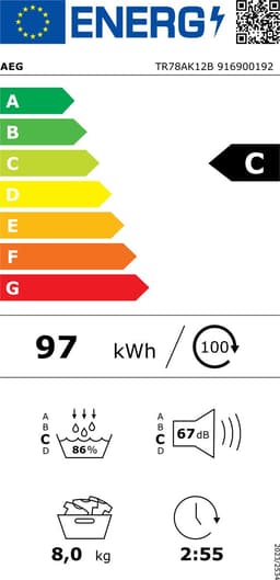 AEG TR78AK12B 7000 SensiDry® - Warmtepompdroger - 8 kg - NL/FR — thumbnail 2