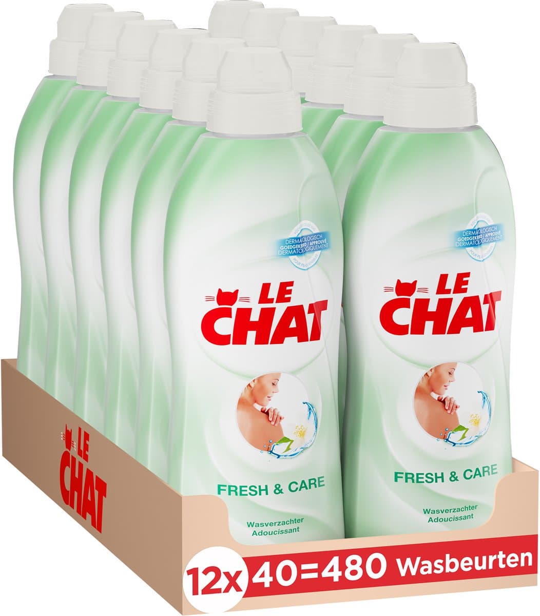 Le Chat Wasverzachter - Fresh & Care - Gevoelige Huid - Zachtheid en Comfort - Tegen Huidirritaties - Voordeelverpakking - 12 x 40 Wasbeurten — afbeelding 1