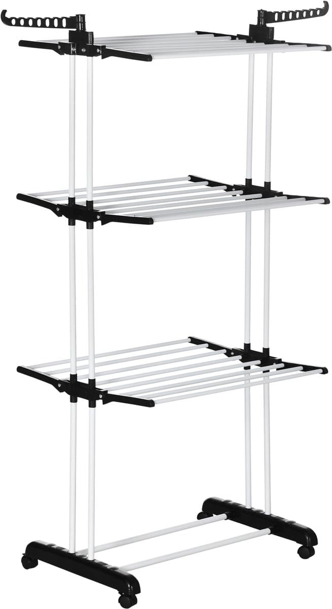 4-Lagen Kledingrek, Ruimtebesparend Kledingrek met Wielen, Kledingrek voor op de Toren Foldable Droogrek voor Balkon, Terras en Badkamer — afbeelding 1