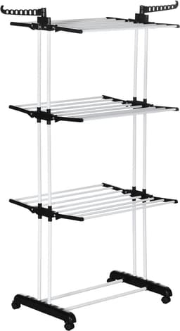 4-Lagen Kledingrek, Ruimtebesparend Kledingrek met Wielen, Kledingrek voor op de Toren Foldable Droogrek voor Balkon, Terras en Badkamer — thumbnail 1