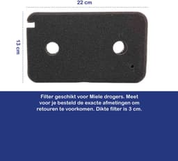 Multaparts® schuimfilter voor droger 220 x 130 x 30 mm | Geschikt voor Miele drogers | Alternatief voor 9499230 — thumbnail 3